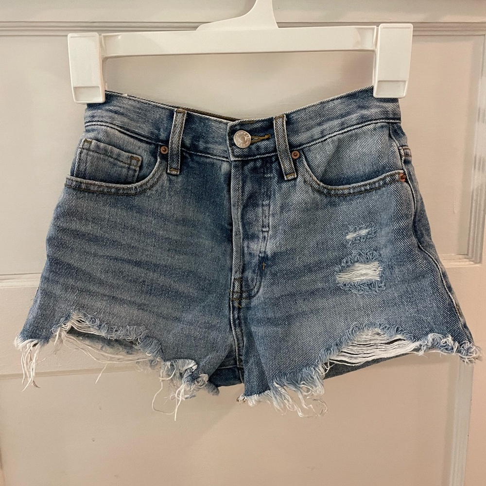 PACSUN Medium Blue Distressed Vintage High Waisted Denim Shorts Size 22